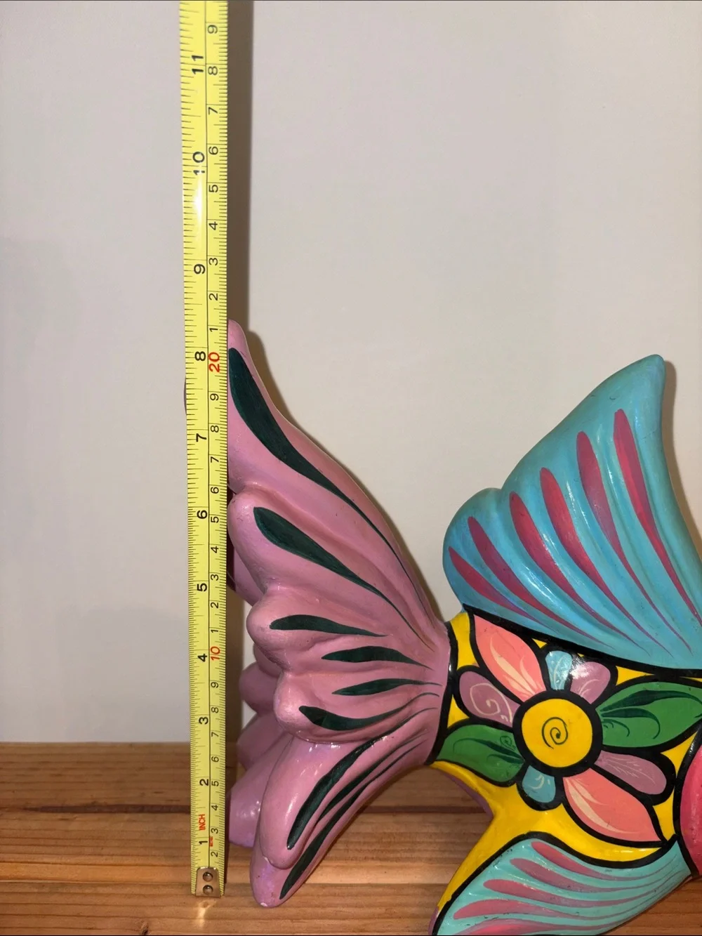 Rare Vintage Hand-Painted Colorful Talavera Style Pink & Blue Beta Fish